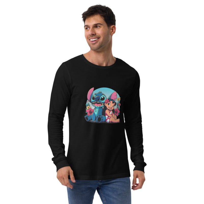 unisex long sleeve tee black front Lilo y stitch