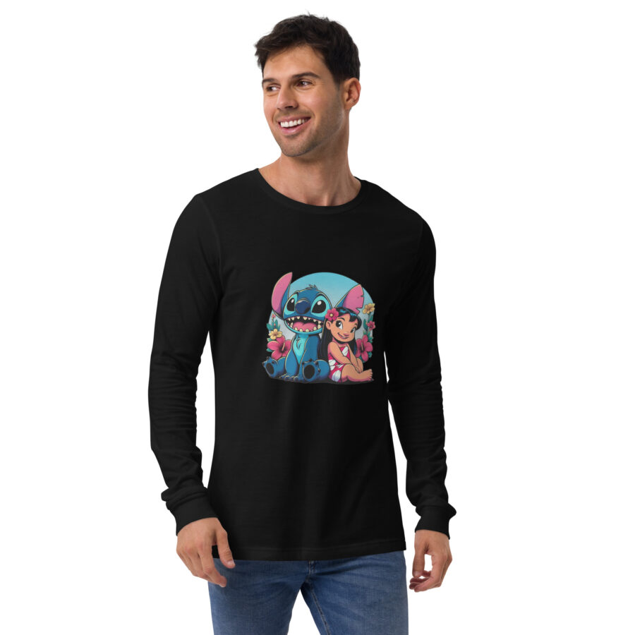 unisex long sleeve tee black front Lilo y stitch
