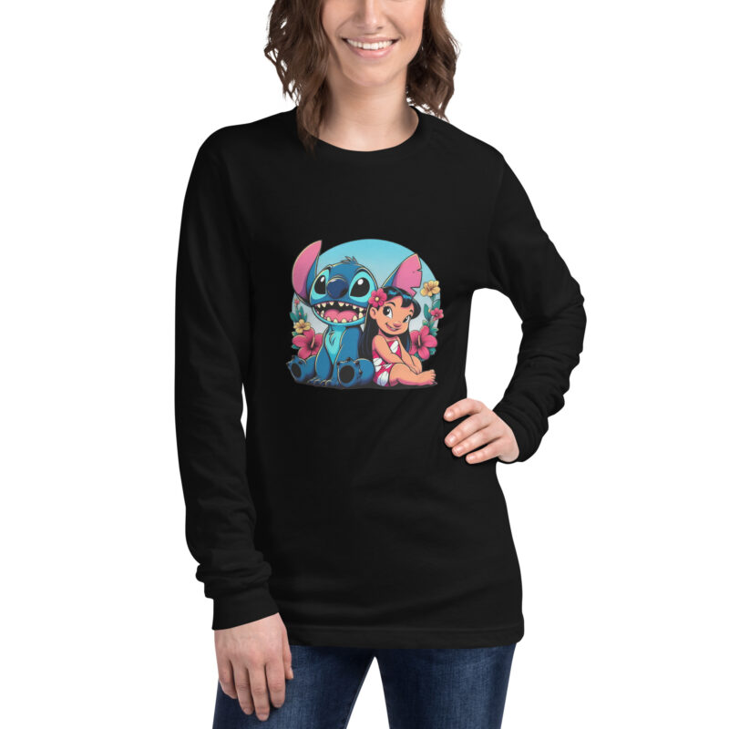 unisex long sleeve tee black front Lilo y stitch
