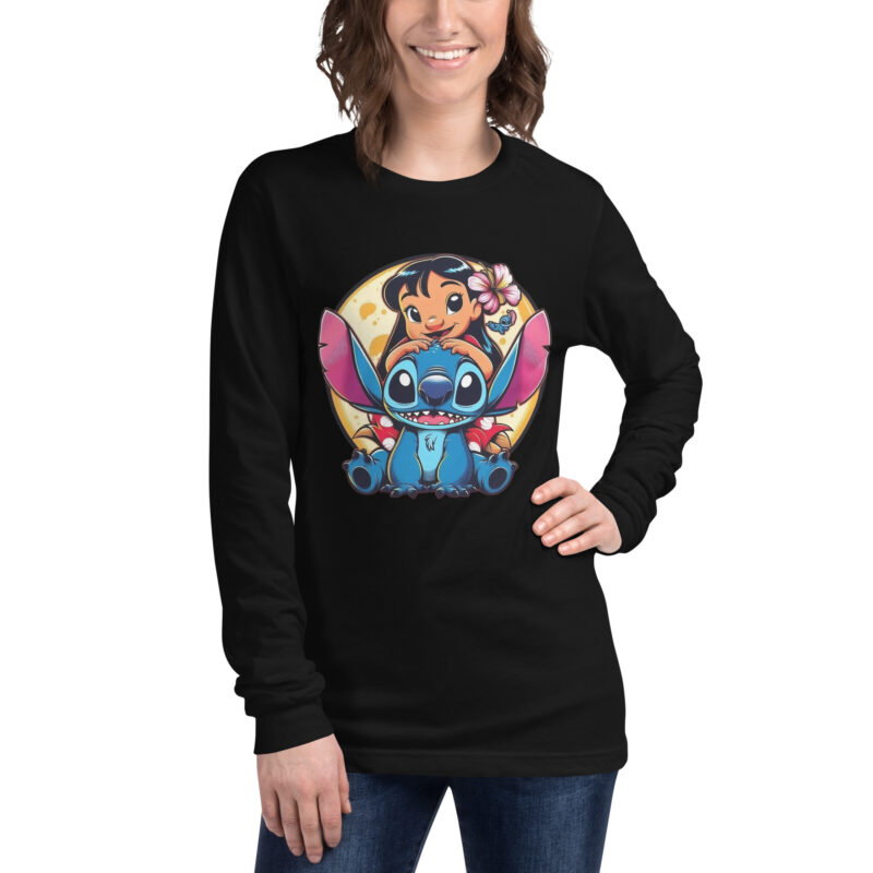 unisex long sleeve tee black front hawaiana lilo y stitch