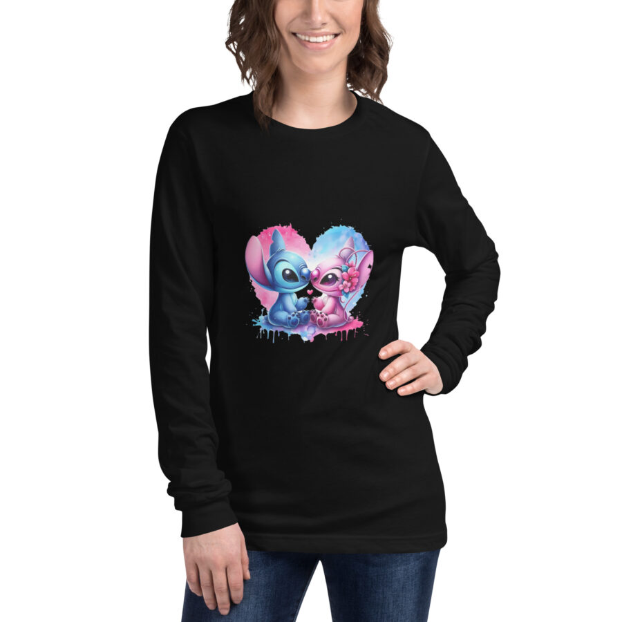 unisex long sleeve tee black front amor de stitch
