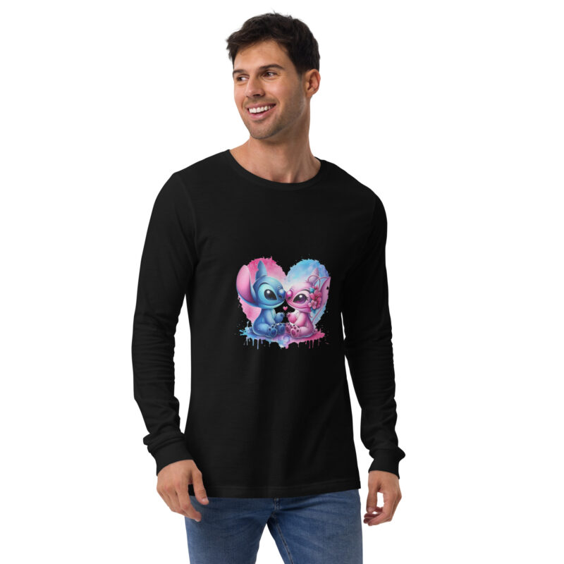 unisex long sleeve tee black front amor de stitch