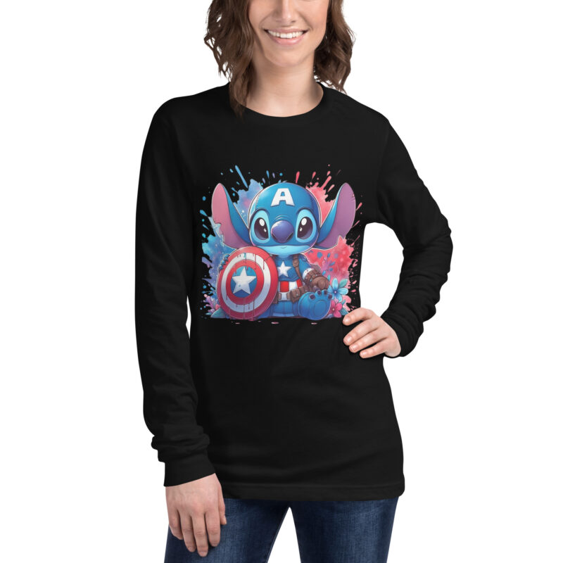 unisex long sleeve tee black front stitch capitan america