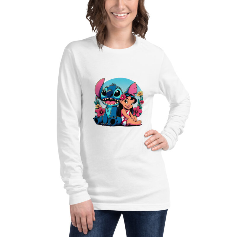 unisex long sleeve tee white front Lilo y stitch