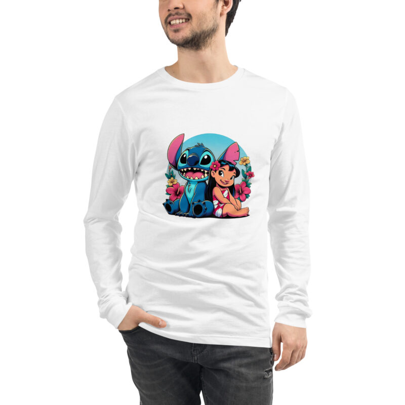 unisex long sleeve tee white front Lilo y stitch