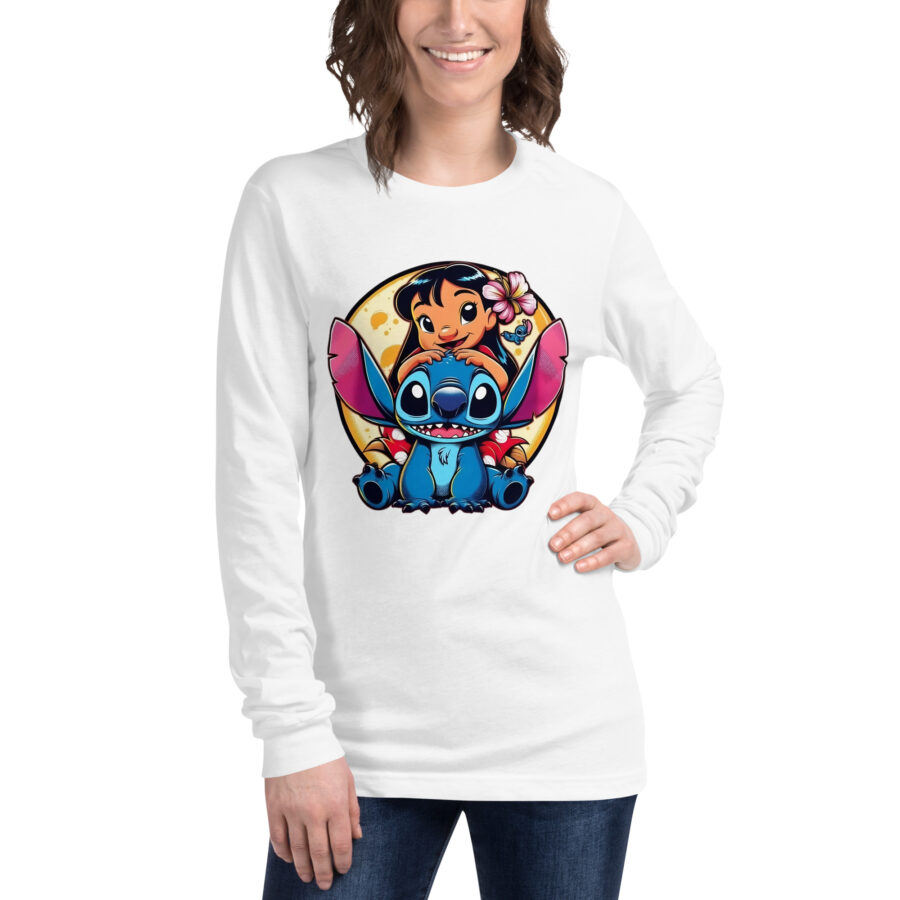 unisex long sleeve tee white front hawaiana lilo y stitch