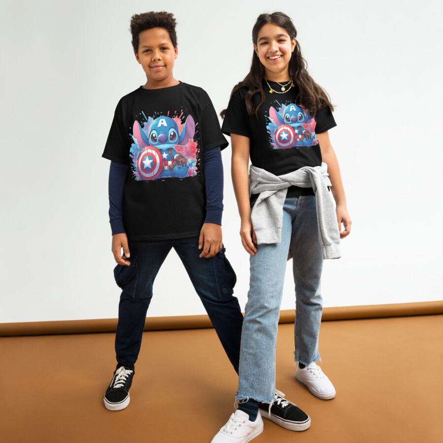 youth classic tee black front capitan america stitch