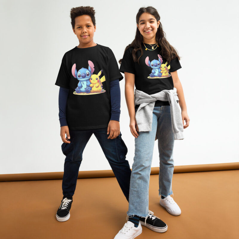 youth classic tee black front Pikachu & Stitch