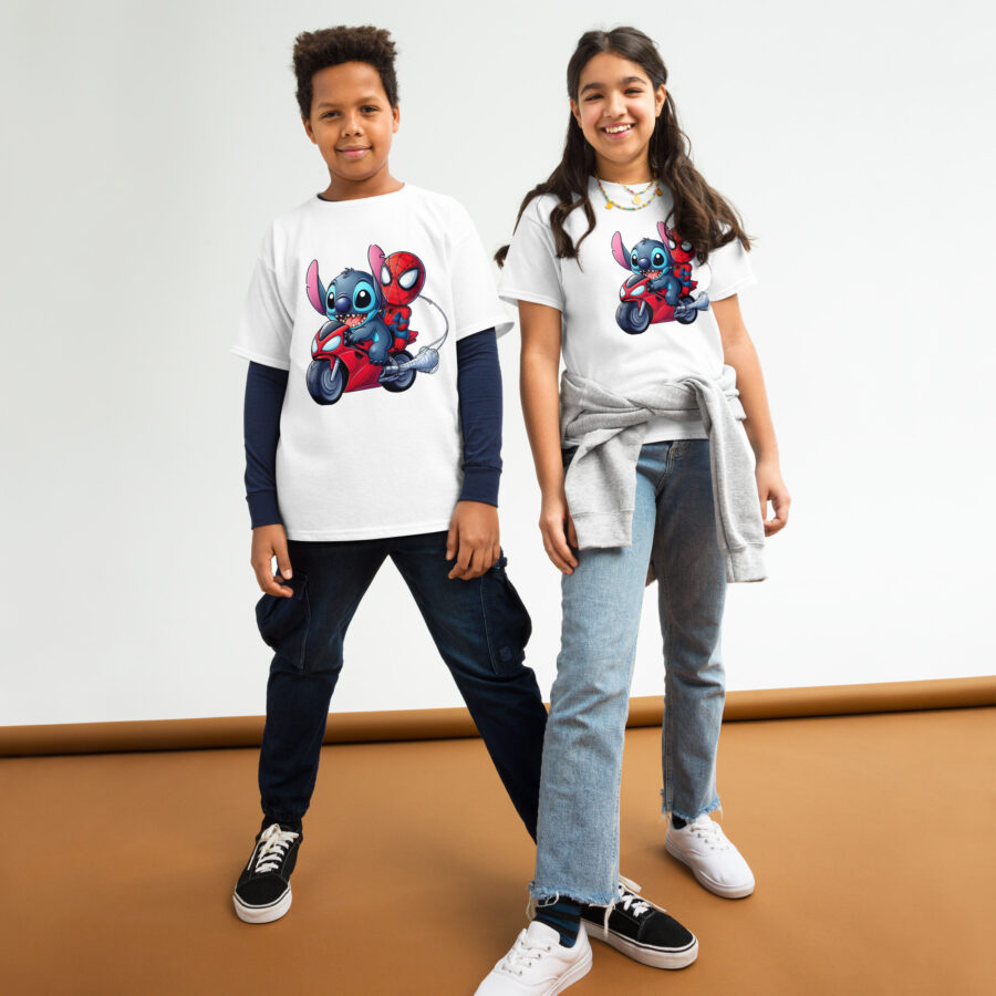 youth classic tee white front stitch y spiderman